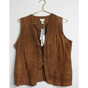 NWT Chicos Brown Suede Hippie Pleated Vest  Large